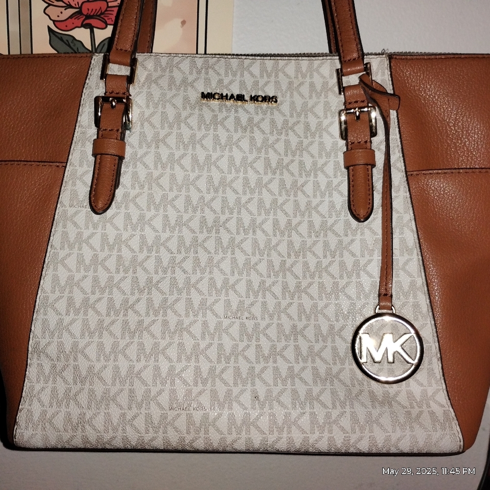 Michael Kors Charlotte Large Logo and Leather Top-Zip Tote Bag